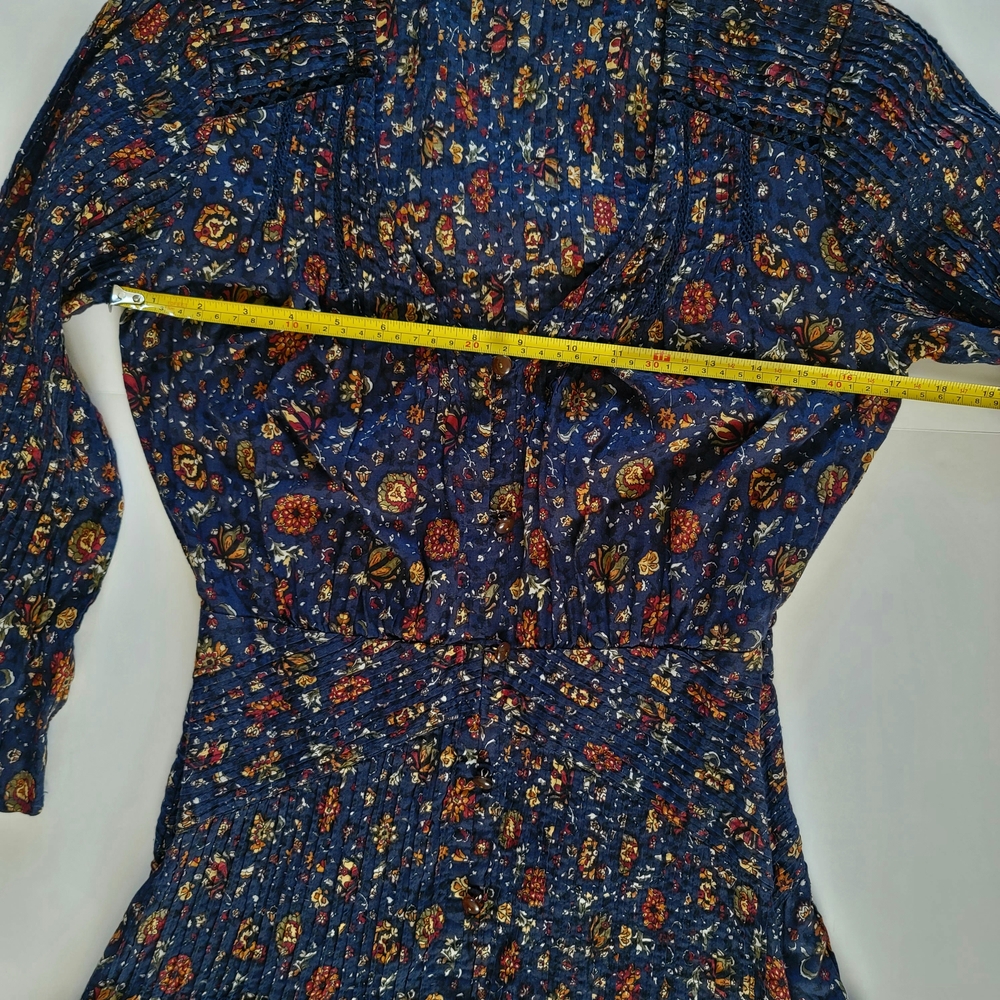 Veronica Beard Shireen Floral Print Midi Fall Autumn Dress Pintuck Lace Size 2 - Picture 6 of 15